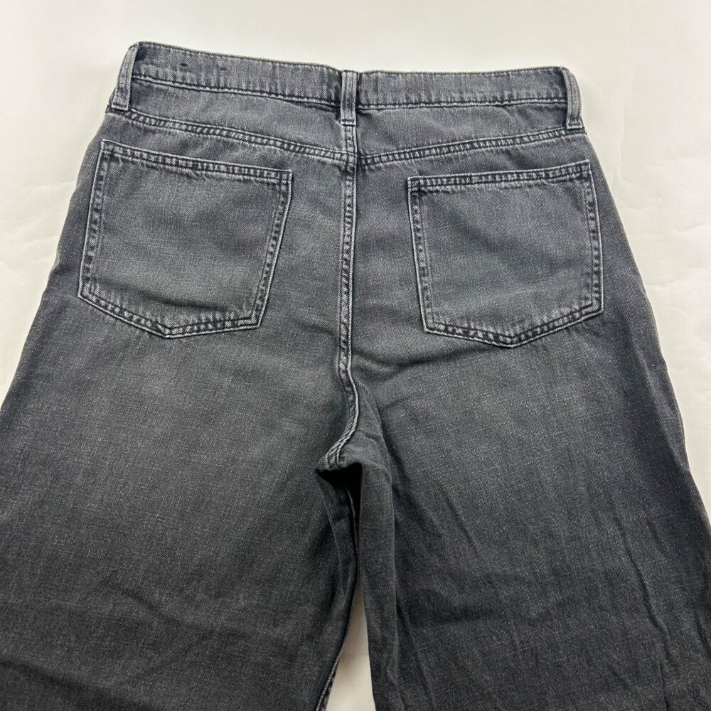LONG GAP Washed Black Denim HIgh Rise Wide Leg Cropped Jeans 12 / 31L - Picture 6 of 6